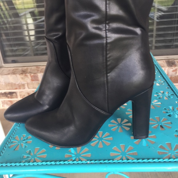 Unisa Black Vegan Leather Knee High Slouch Boots - Picture 9 of 15